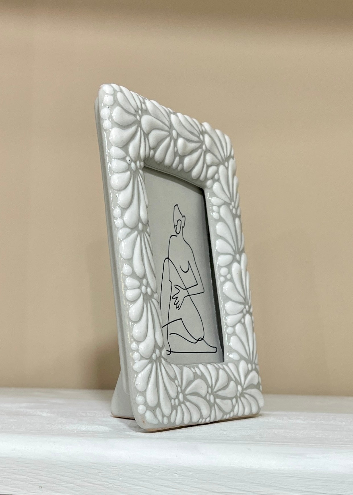 Talavera blanca photo frame - unique piece