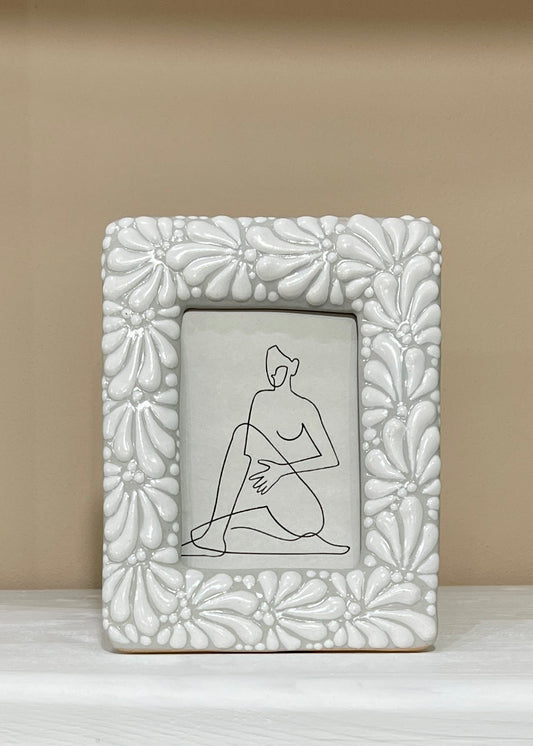 Talavera blanca photo frame - unique piece